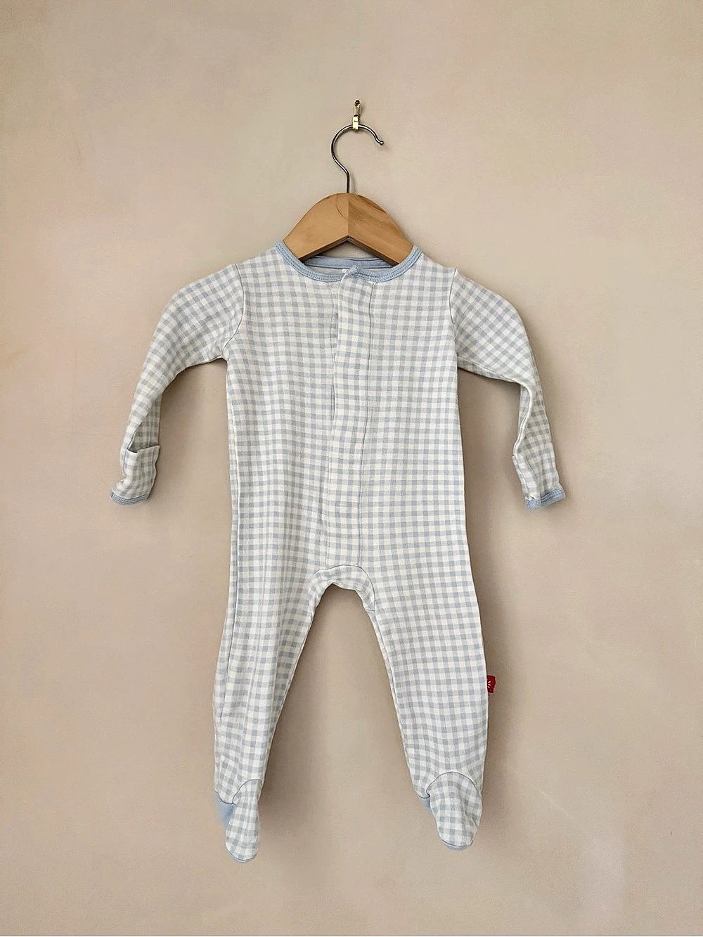 Magnetic Me Blue & White Gingham Organic Cotton Footie
